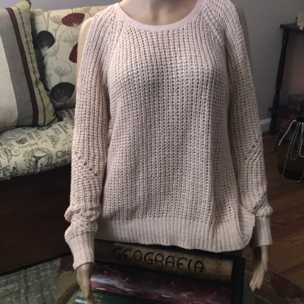 ultra flirt  knit cotton cold shoulder sweater